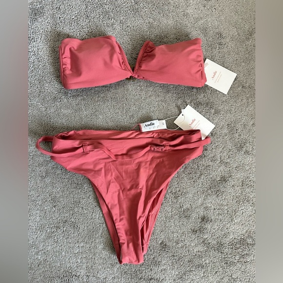 Andie Swim Bikini Scala Top and Riviera High Waisted Bottom in Fruit Punch XS - Picture 3 of 6
